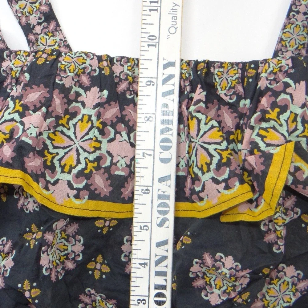 Free People Medallion Print Ruffle Crop Top Navy Pink Yellow‎ Smocked Small